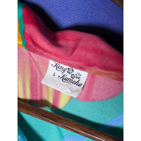 King Kamehameha Green Hibiscus Floral Shirt Size Large Tropical Tiki Luau Camp - Picture 4 of 6